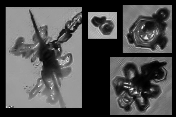 Aggregates are formed when ice crystals collide due to turbulent motion within the cloud. It is thought that thin layers of supercooled water on crystal surfaces increase the sticking probability when collisions occur, so that most aggregation occurs at temperatures warmer than -40.