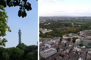 Regent's Park from BT Tower and BT Tower from Regent's Park (photographs: Ian Longley).