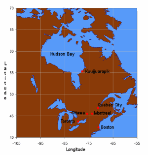 Map showing location of Kuujjuarapik, where COBRA-IPY was carried out.