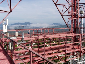 Instruments on the 30m platform of the Bukit Atur GAW tower