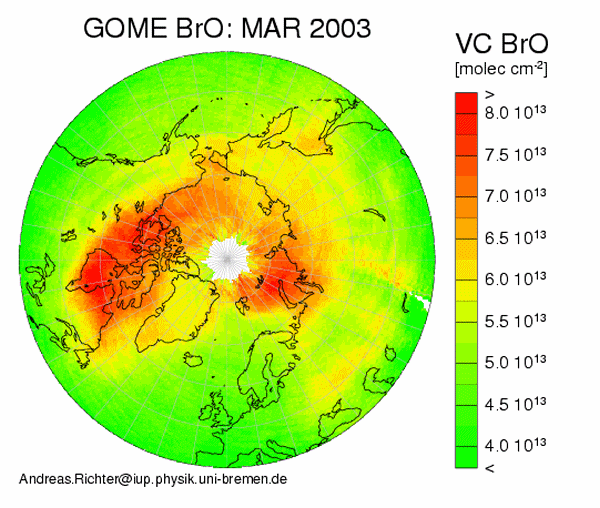 Plot of northern hemisphere BrO from the GOME satellite