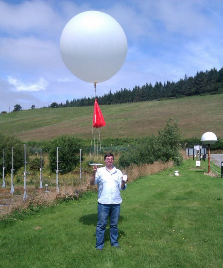 Launching a radiosonde at Capel Dewi during the TROSIAD project on July 2012.