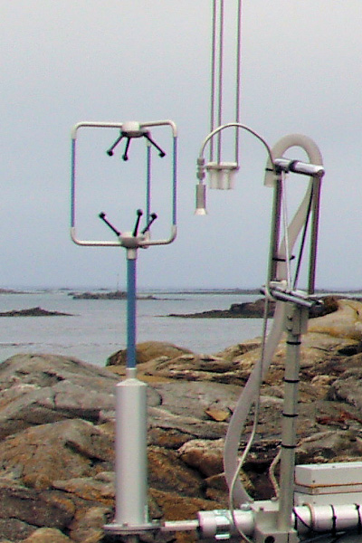 A Gill R3 Sonic Anemometer deployed during the RHaMBLe Roscoff experiment in 2006 as part of a turbulent flux system measuring fluxes of molecular iodine, halocarbons, aerosol particles, water vapour and ozone.
