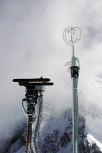 The Airborne Droplet Analyser deployed at the Jungfraujoch in Switzerland with a sonic anemometer during the CLACE2 project June/July 2002. 