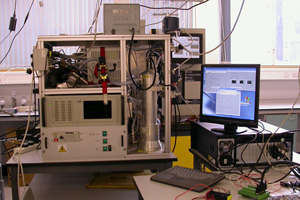 One of the Centre for Atmospheric Science Differential Mobility Particle Sizers operating in the aerosol lab measuring particles from the aerosol chamber during a chamber experiment.