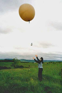 Portable radio sonde instrument being launched